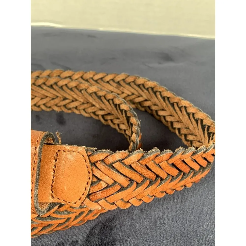 Vintage Womens Braided Belt Leather Brown Medium Solid Silver Tone Buckle Nice - Image 13