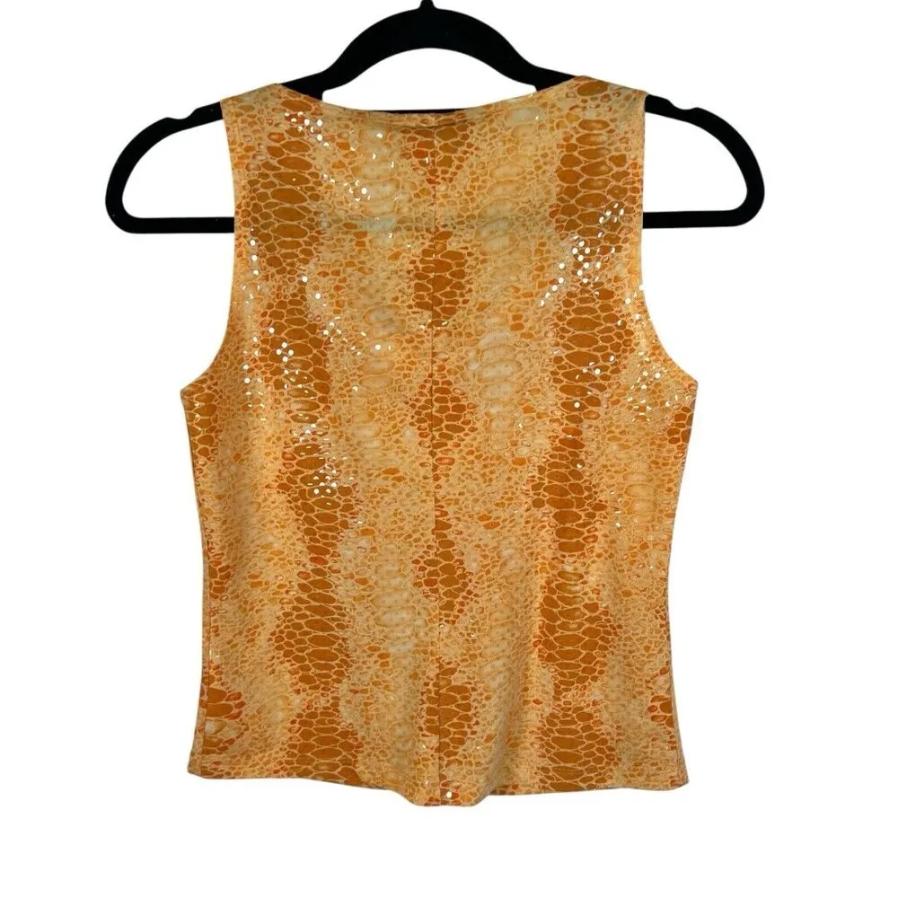 VTG Y2K Bebe Retro Orange Snake Print  Sequin Sleeveless Crop Top Women’s Size S - Image 2