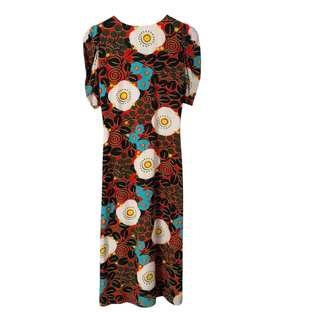 NWT Rhode Maci Floral Print Midi Dress Orange Black Cream‎ Blue, Size 0 - Image 12