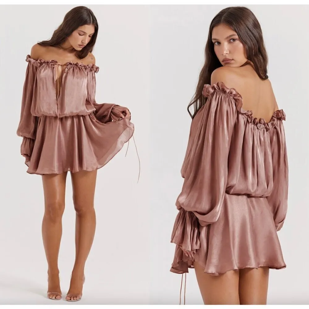 HOUSE OF CB Chaya Off Shoulder Dress in Hazelnut Size Small - Image 13