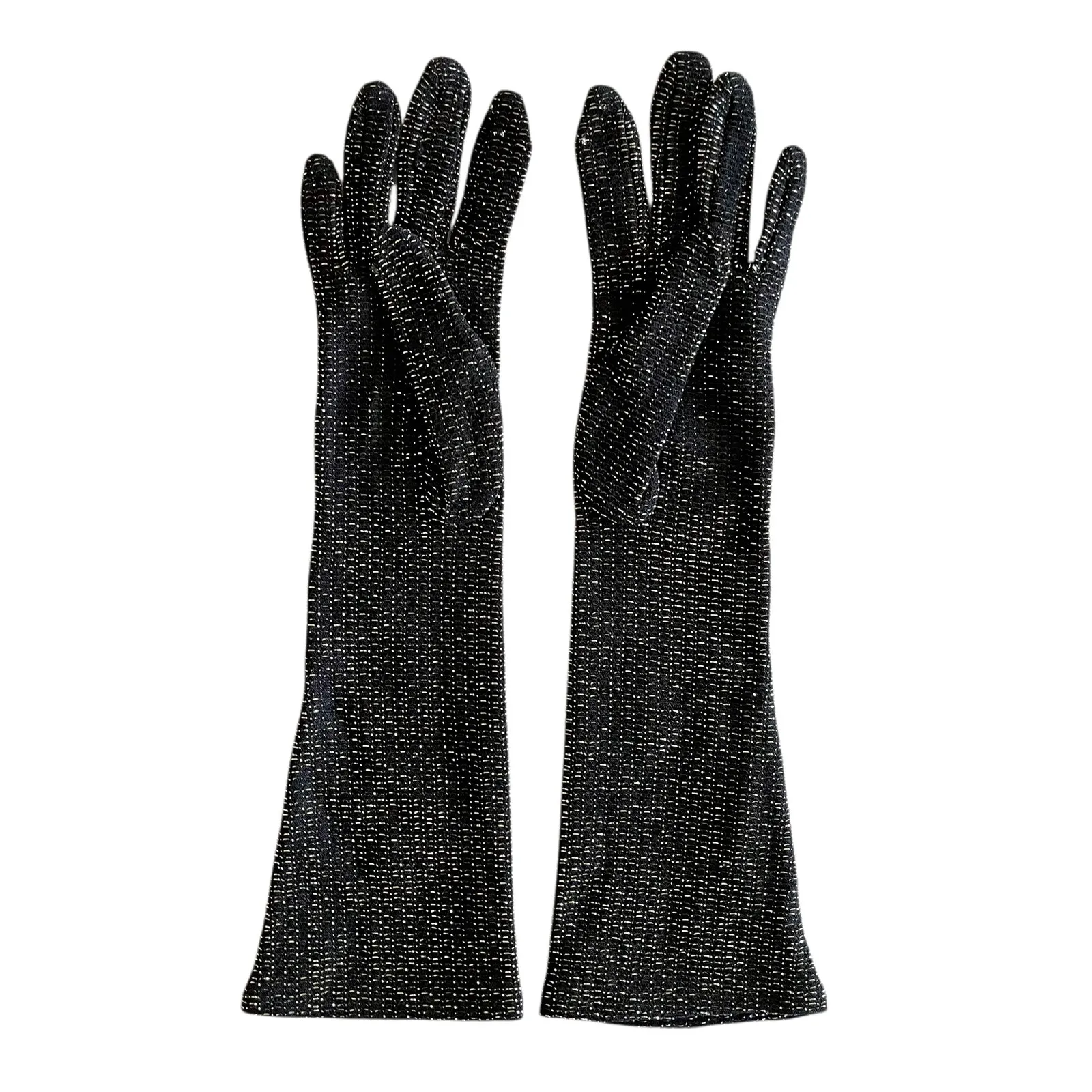 Vintage Sparkling Silver Black Long Forearm Gloves - Image 4