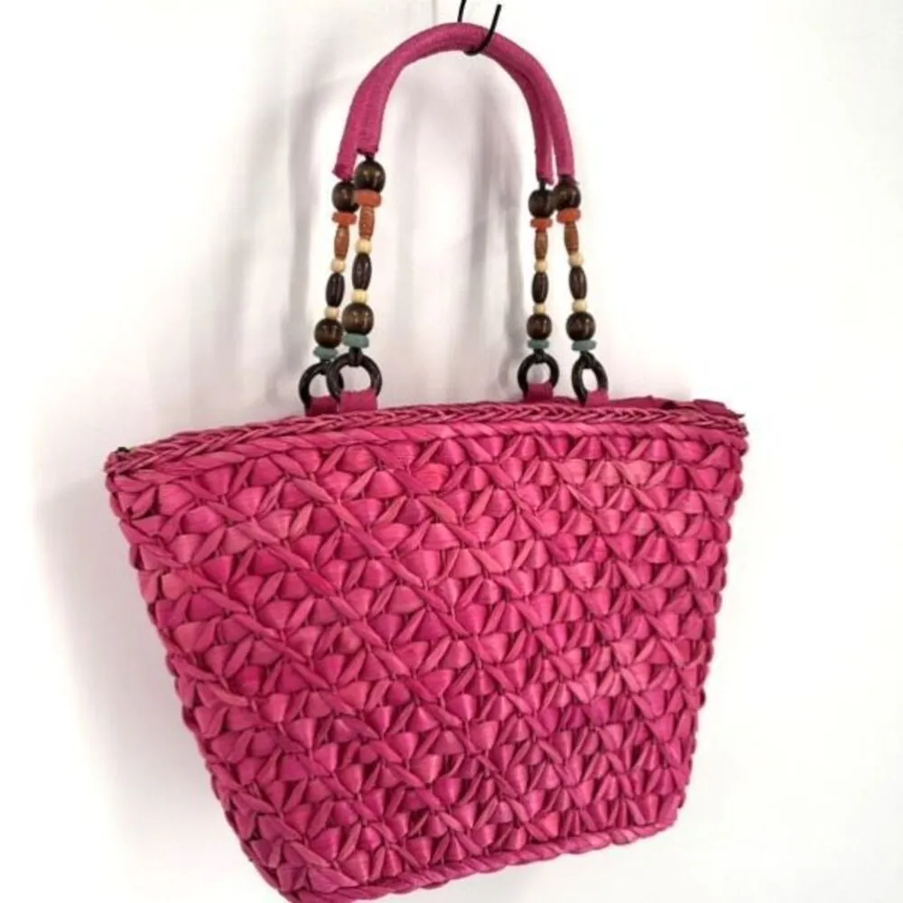 NWT Barney’s NY‎ Pink Straw Beaded Handle Tote Bag - Image 3