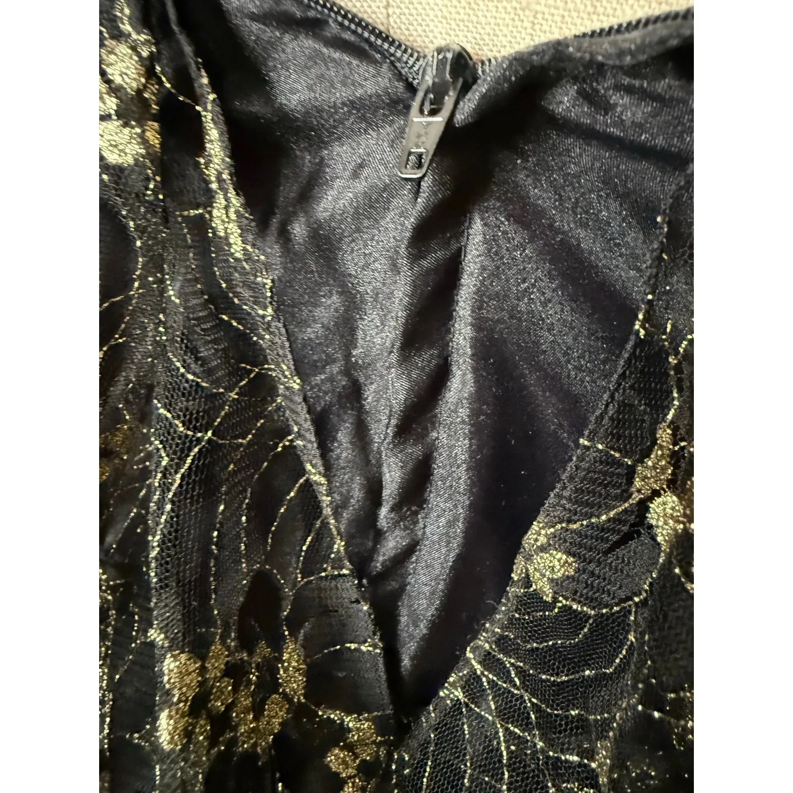 Vintage Lillie Rubin 70s Black & Gold Lace Party Dress Size X - Image 4