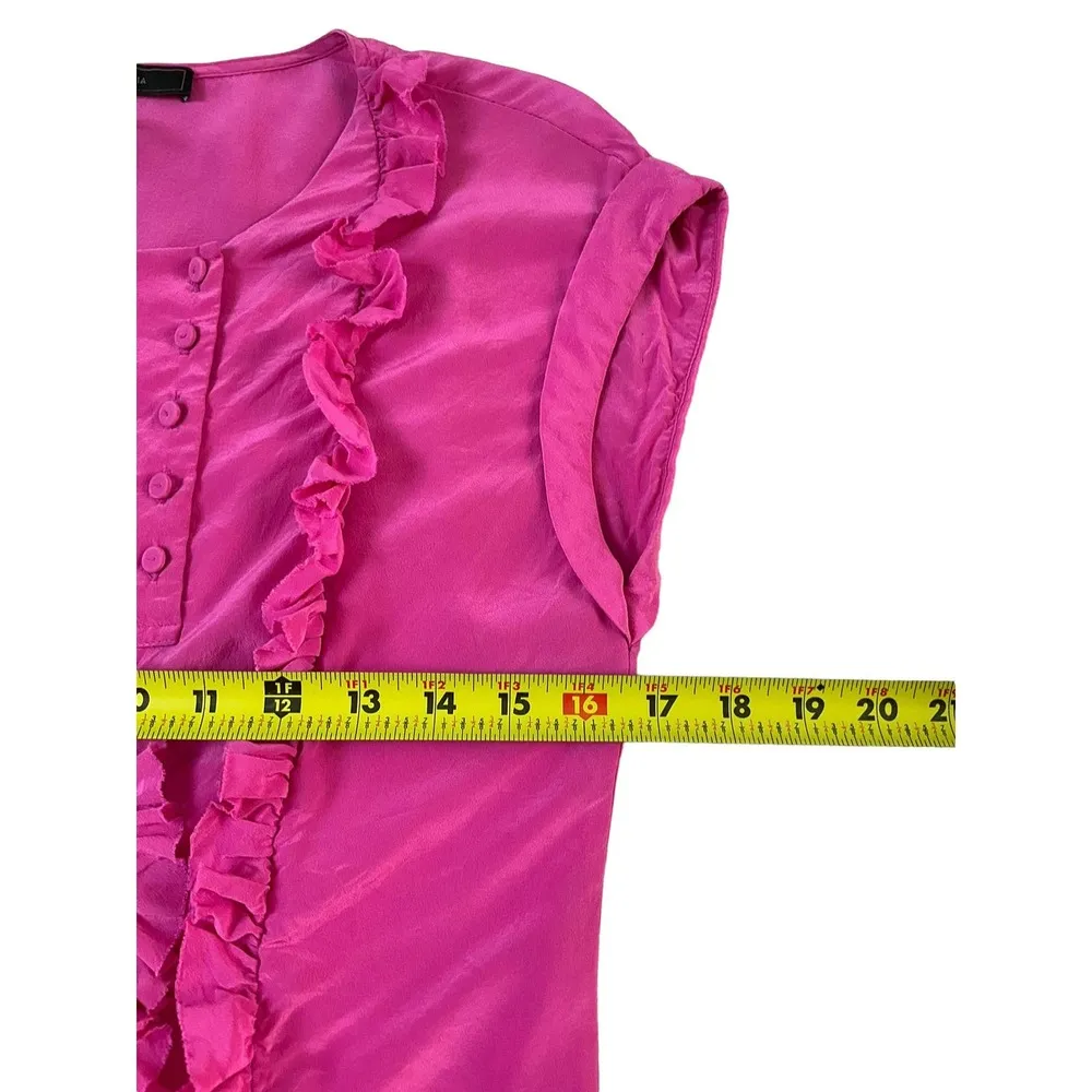 BCBG Maxazria Pink Ruffles Top w/ Pockets Women Size XXS | 46-38 - Image 6