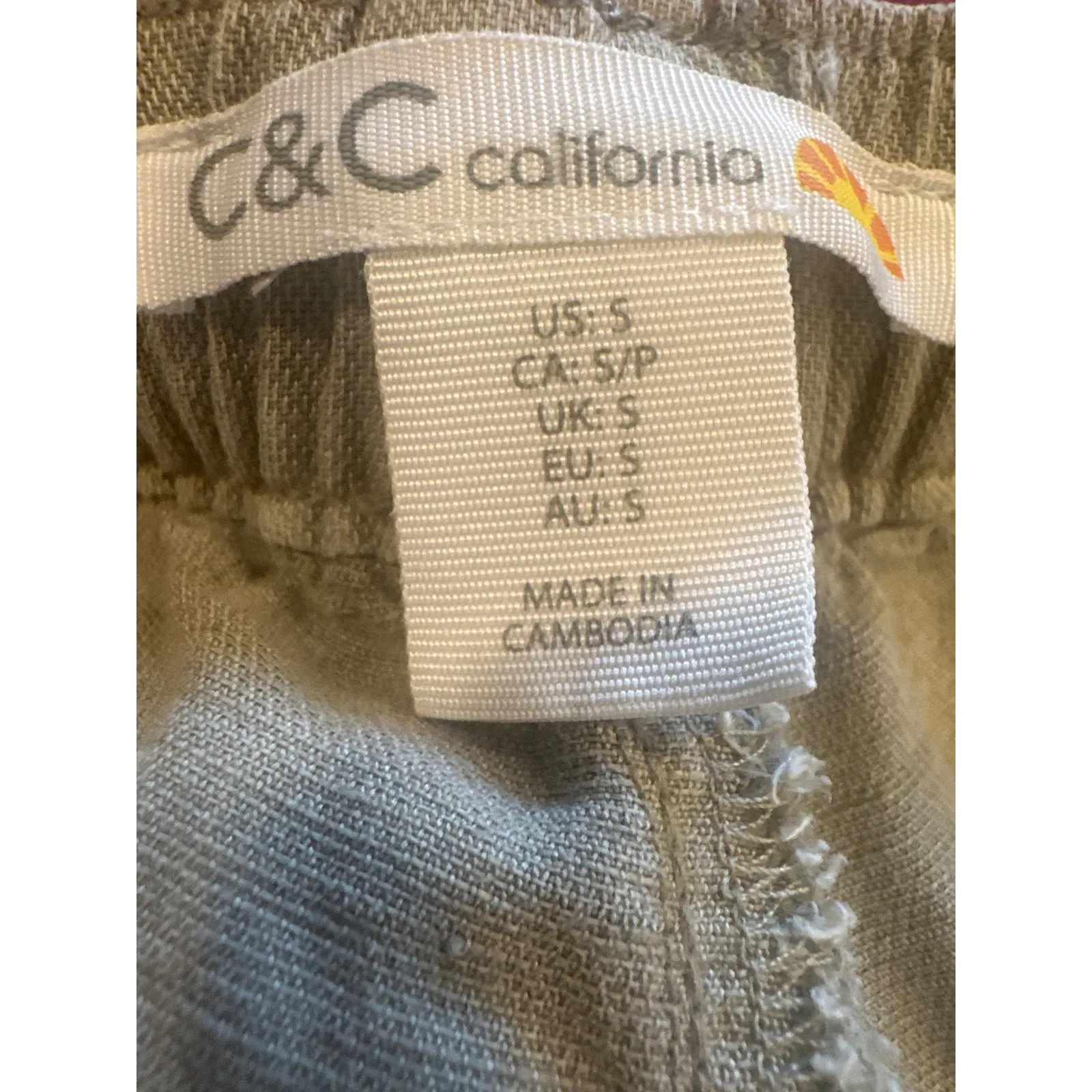 C&C California linen blend pant light green with pockets small casual - Image 7