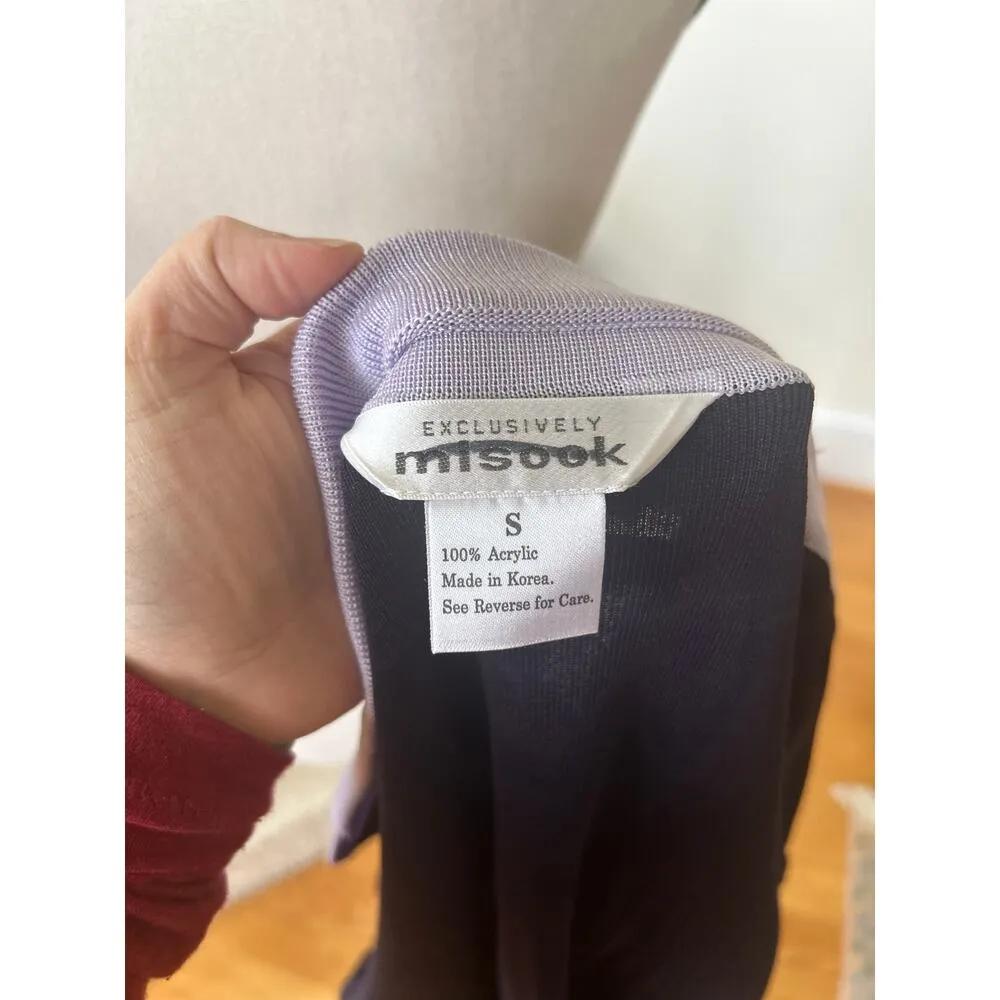 Misook Navy & Lavender Purple Ribbed Open Long Sleeve Collared Cardigan - Image 2