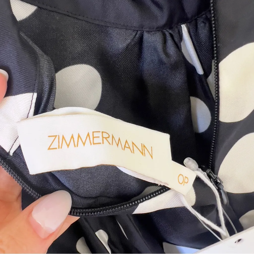 NWT Zimmermann Confetti Tie Neck Midi Dress in Black and Cream Polka Dots - Image 10