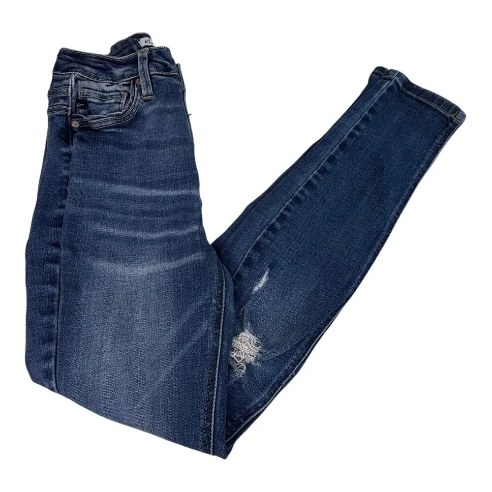 KanCan Dark Wash SKINNY JEANS Womens 26 High Waist Double Button Distressed NWOT Blue - Image 4
