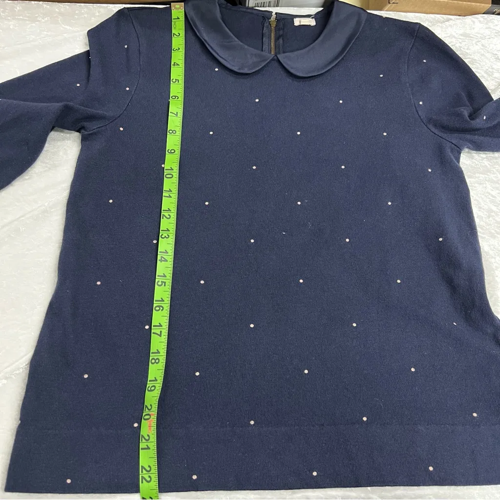 Navy Blue Shirt Peter Pan Collar Polk a dot blouse 3/4 sleeves cotton zip back S - Image 6