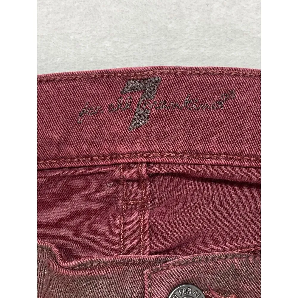 7 For All Mankind High-Waist Ankle Skinny Coated in Merlot‎ Women's Jeans sz 28 - Image 7