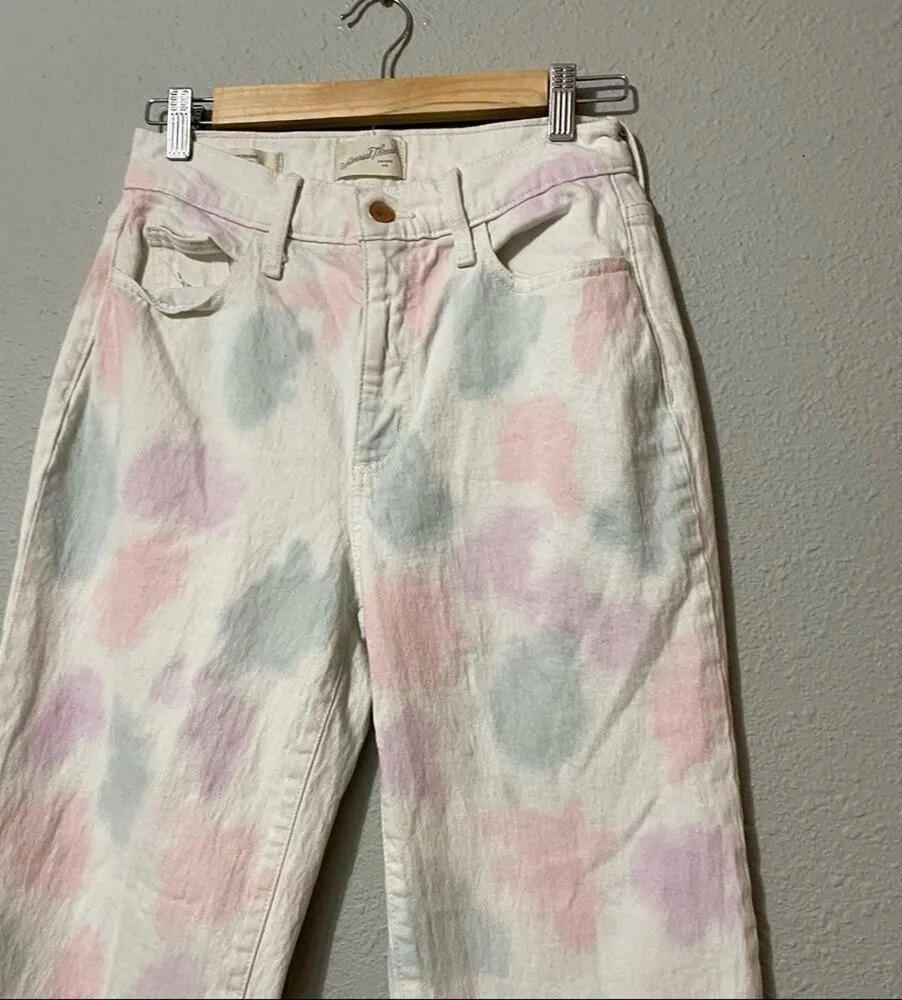 Universal Thread Vintage Straight White Pink & Blue Jeans Womens 2 Polka Dot - Image 4