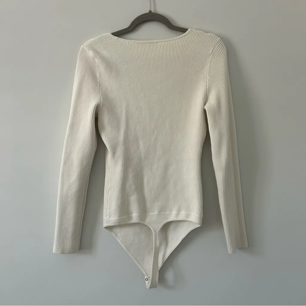 Abercrombie & Fitch Ottoman Square Neck Thick Rib Long Sleeve Bodysuit S Cream - Image 3
