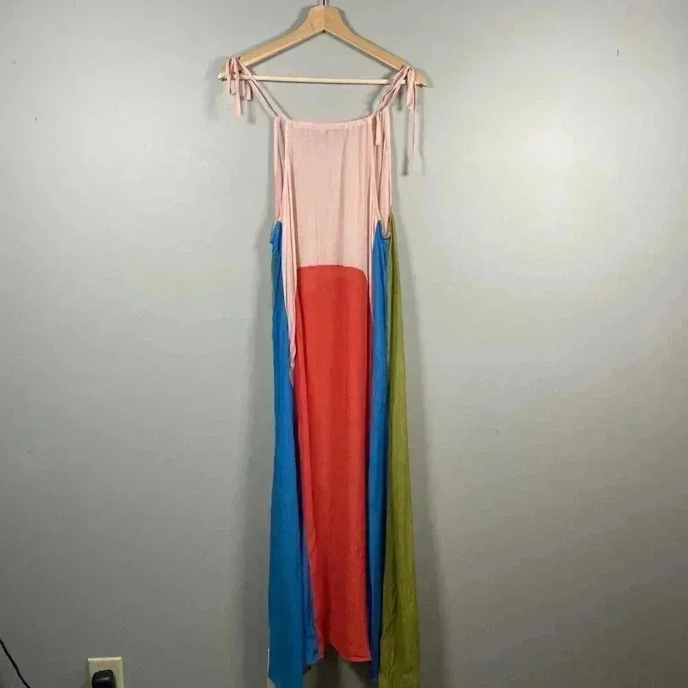 All Saints Aida Color Block Maxi Dress Size US 2 Sheer‎ Boho Halter Tie Colorful Orange - Image 7