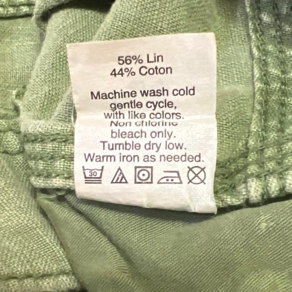 J.Crew Women's Green Linen Low Rise Button Zip Casual Walk Beach Shorts Size 0 - Image 5