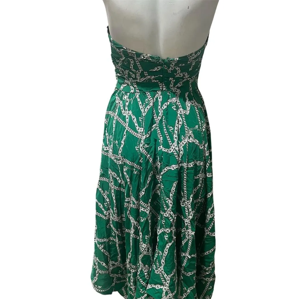 Zadig & Voltaire Women's Strapless Chain Print Silk Midi Dress S Green - Image 7