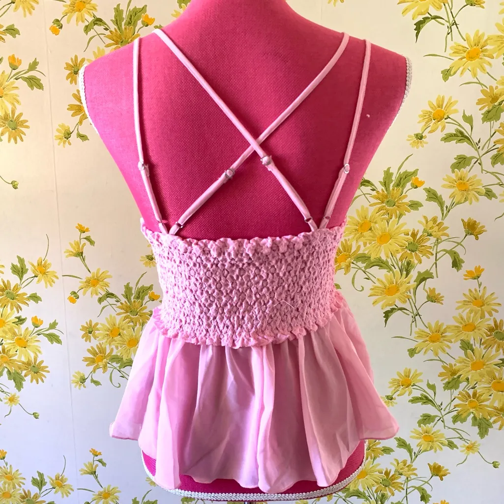 Lace cami top babydoll style top in pink size M - Image 3