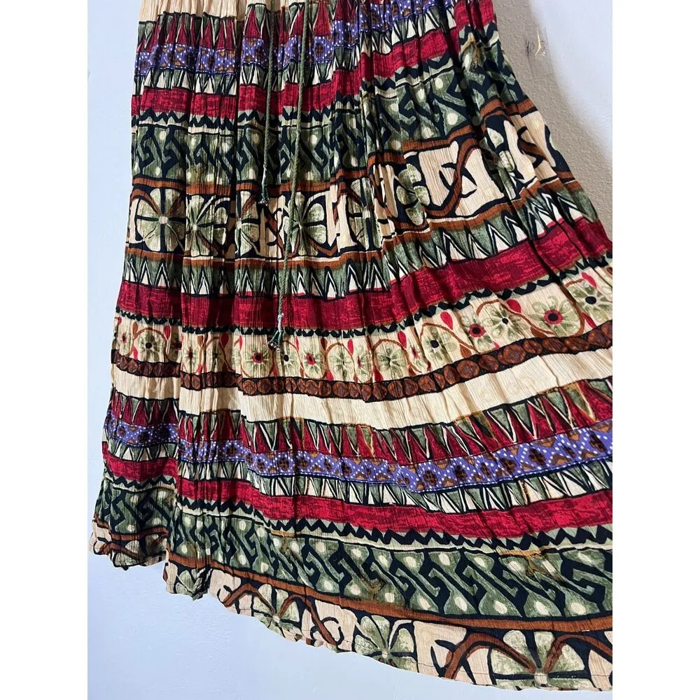 Vintage Pull On Geometric Earth Tone Maxi Skirt Sz L Boho Ren Fair Fairy Grunge Red Size L - Image 2