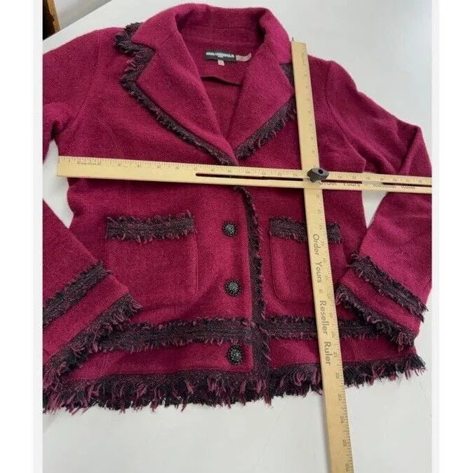 Karl Lagerfeld Blazer Womens Small Red Fringe Detail Jacket‎ Wool Blend - Image 7