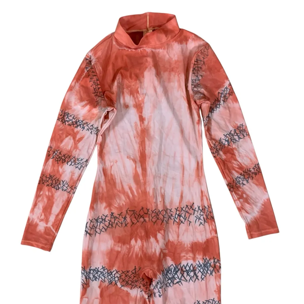 Orange Pink Tie Dye‎ Bodysuit XS S Long Sleeve Yoga Activewear - Image 2
