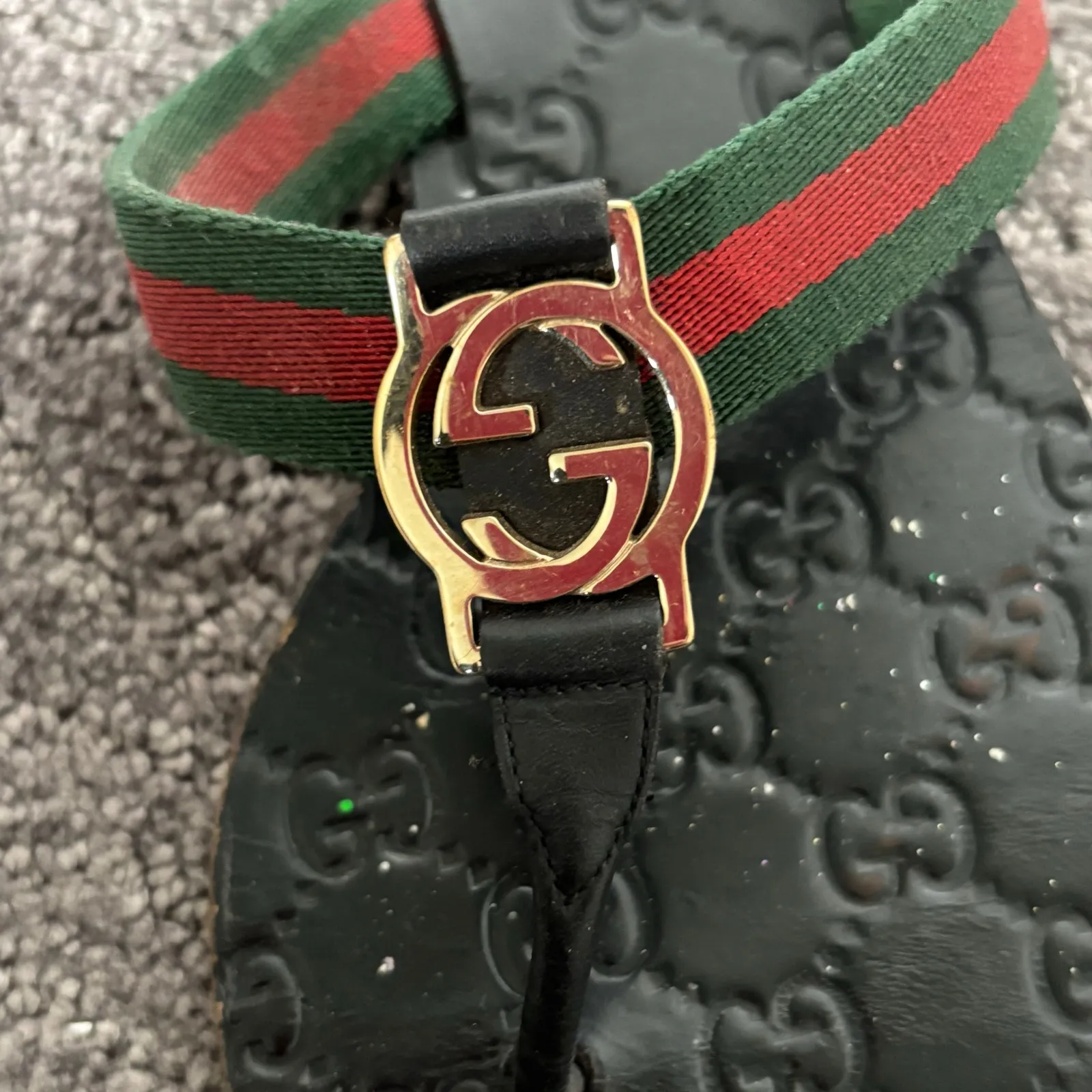 Gucci Interlocking GG Web Stripe Thong Sandals Black Flat Flip Flop Size EU 36.5 - Image 8