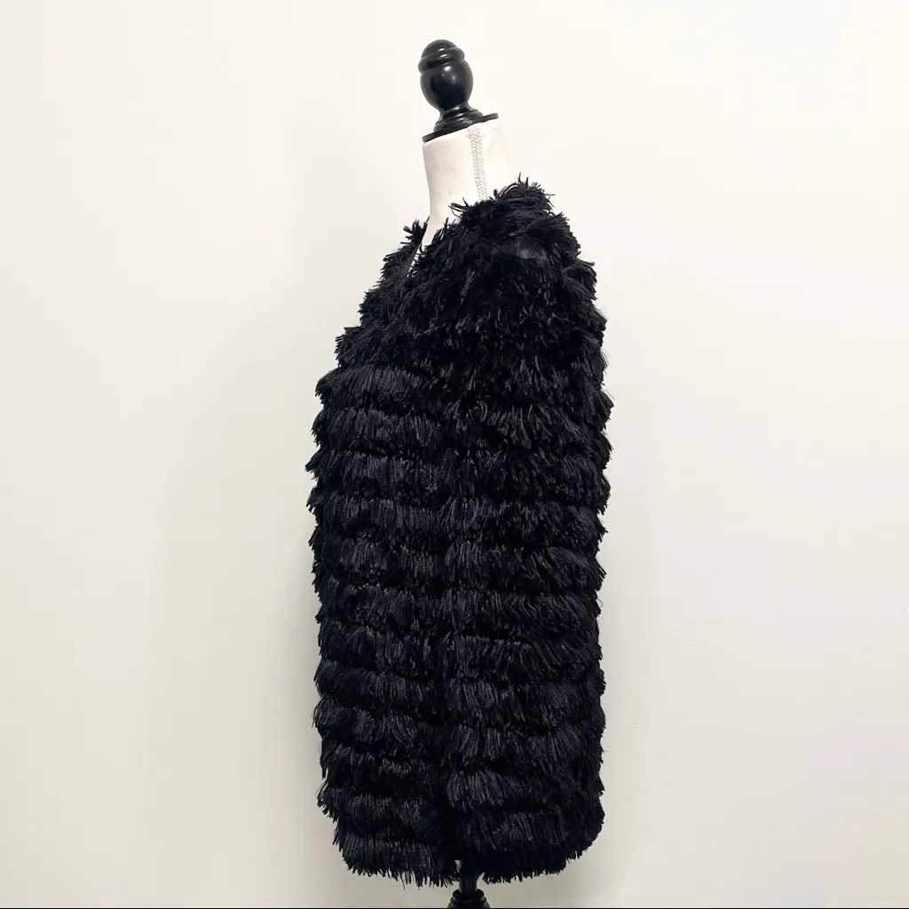 Shein Black Faux Fur Layered Long Sleeve Jacket Cardigan Small Hook Eye Closure - Image 5