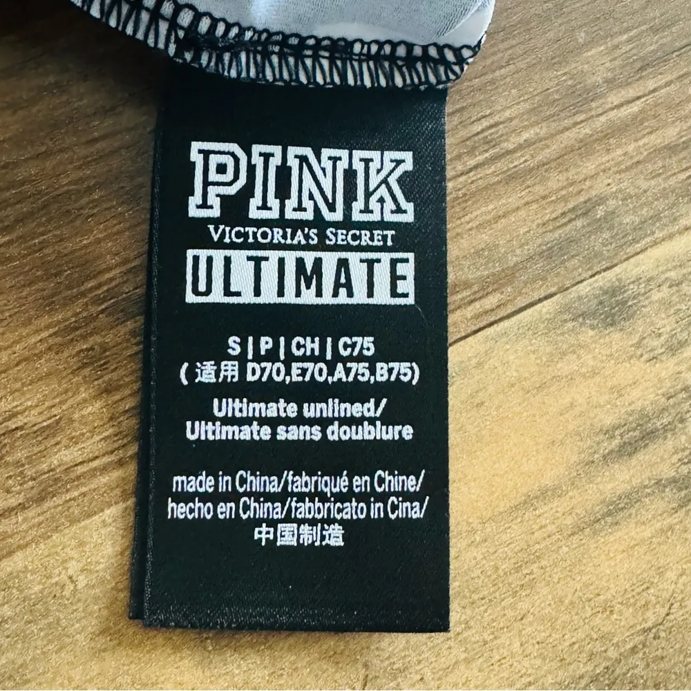 Rare Victoria’s Secret Pink Ultimate Black White Logo Unlined Sports Bra, SMALL - Image 4