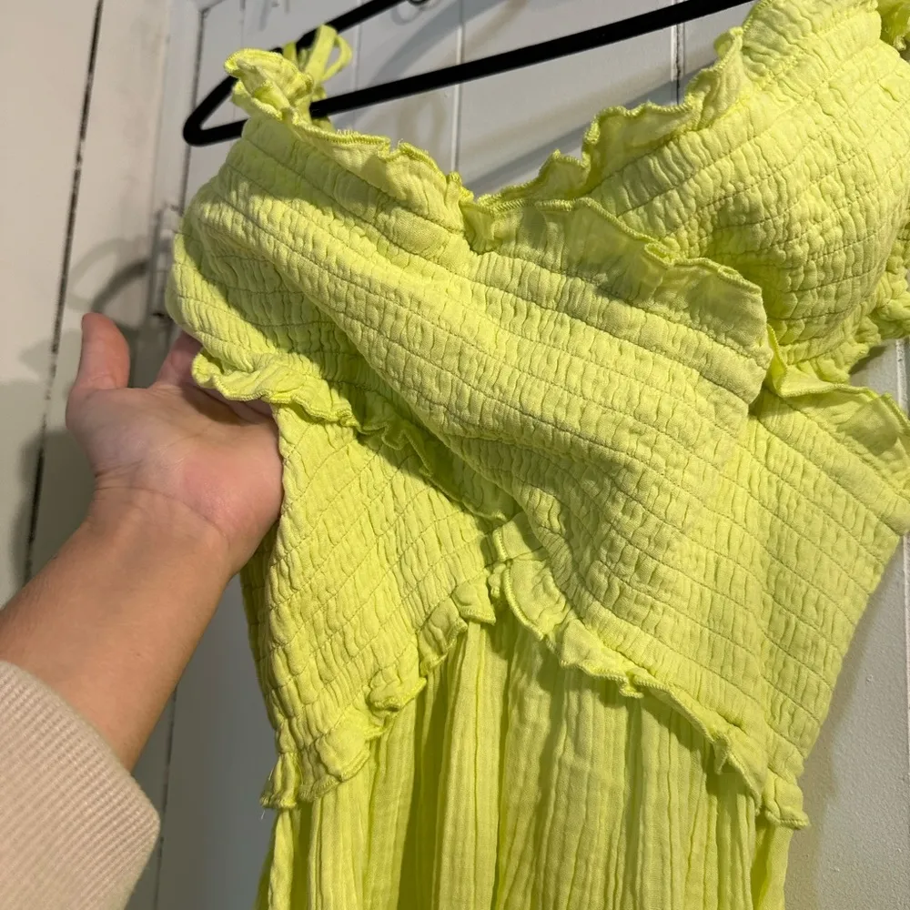 ANTHROPOLOGIE Smocked Gauze Lime Green Ruffled Women's maxi dress - Image 5