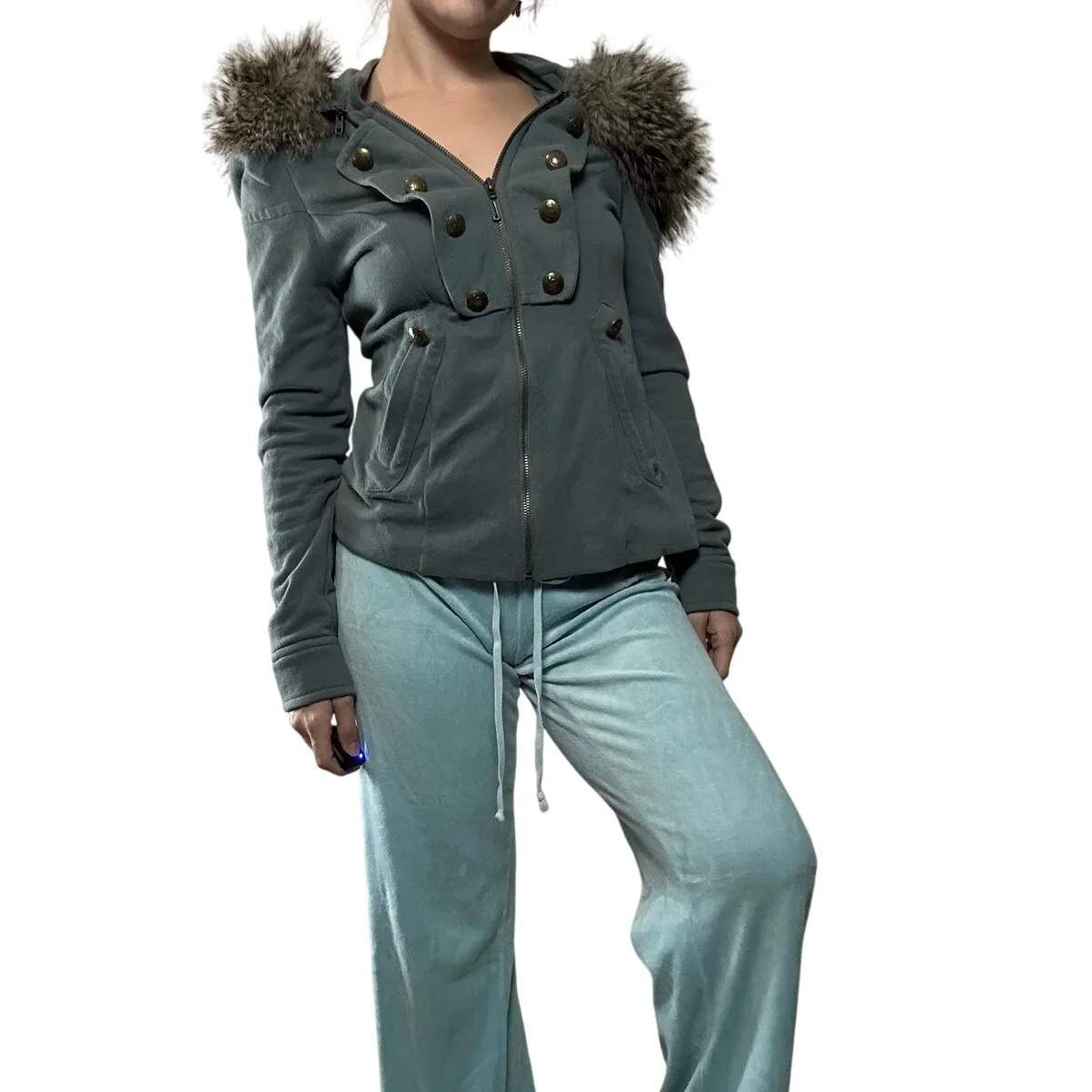 juicy couture fur trim zip up jacket size small - Image 4