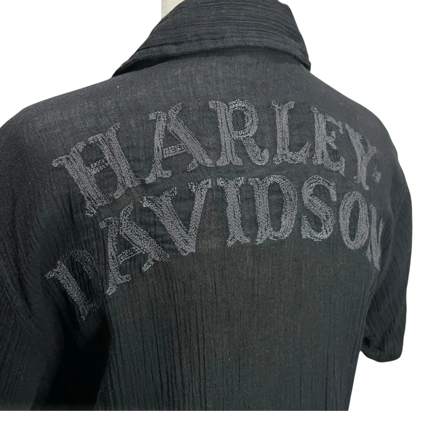 Harley Davidson Shirt Top Womens M Black Pearl Snap Button Gauzy Moto Biker - Image 3