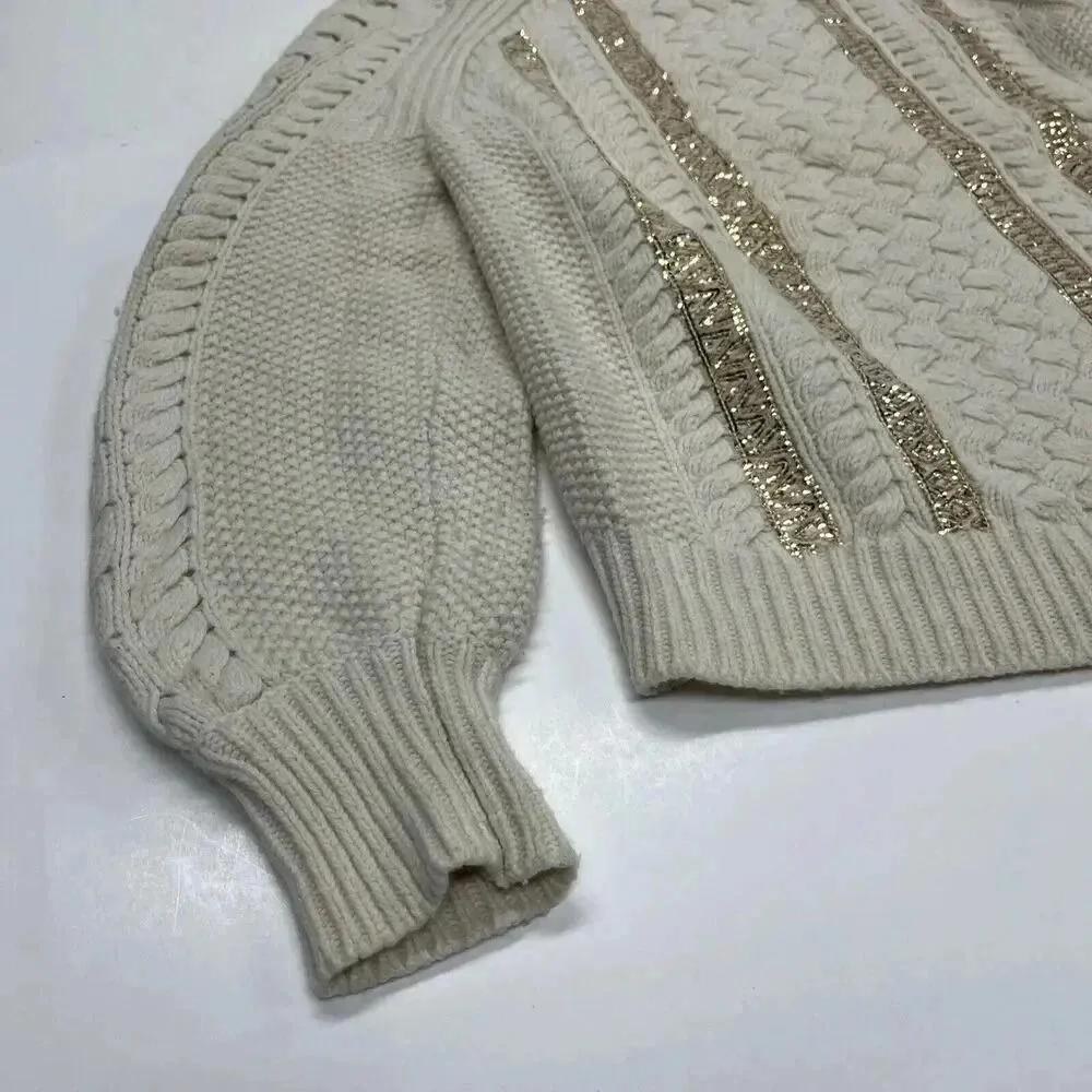 J. Crew Wool Blend Cable Knit Chunky Pullover Sweater Women Size L Cream - Image 2