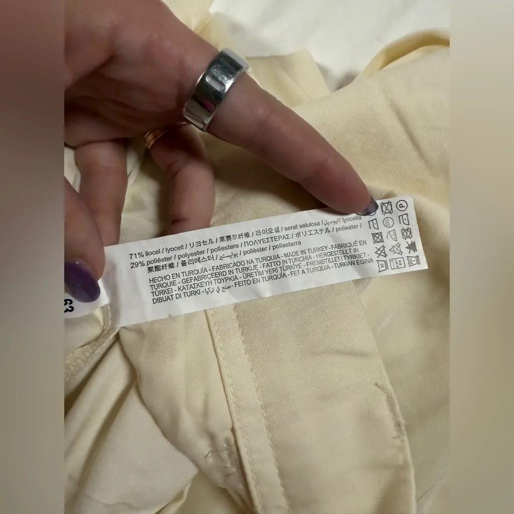 Zara High Waisted Wide Leg Cream Lyocell Trousers Pants XL - Image 14