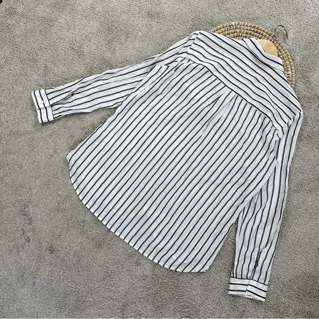 Express Women’s The City Stripe Button Up Shirt Top Longsleeve Office White L - Image 8