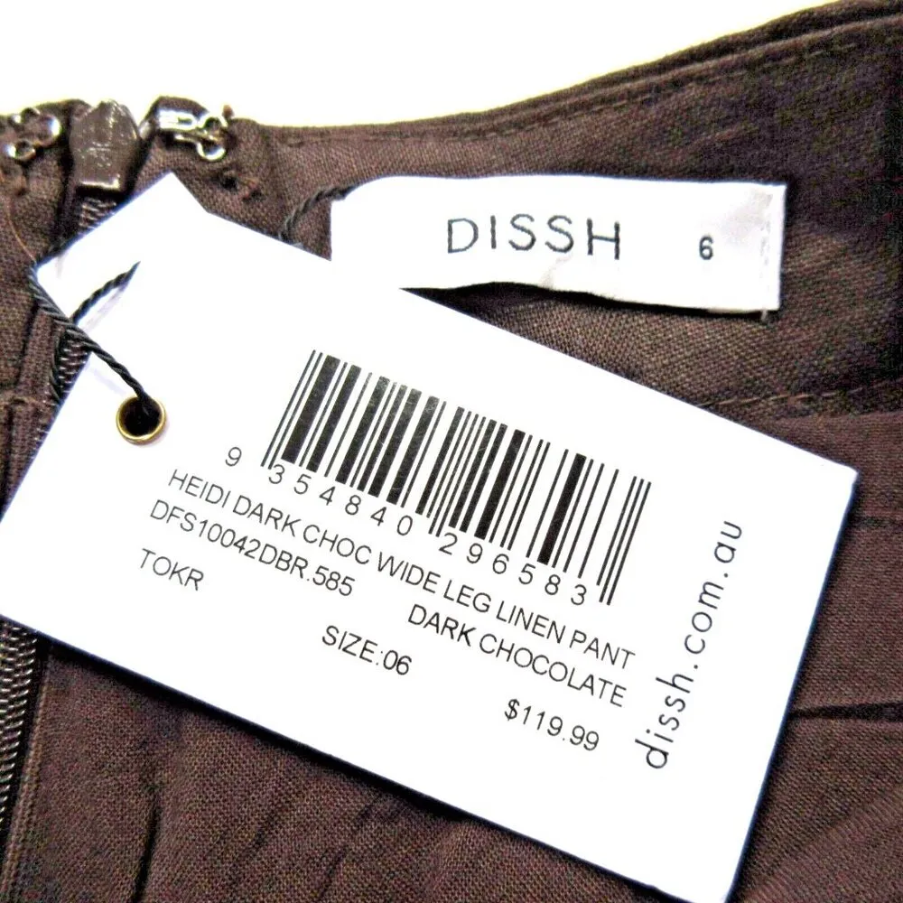 NWT DISSH Heidi in Dark Chocolate Brown Wide Leg Linen Pants AU 6 / US 2 - Image 3