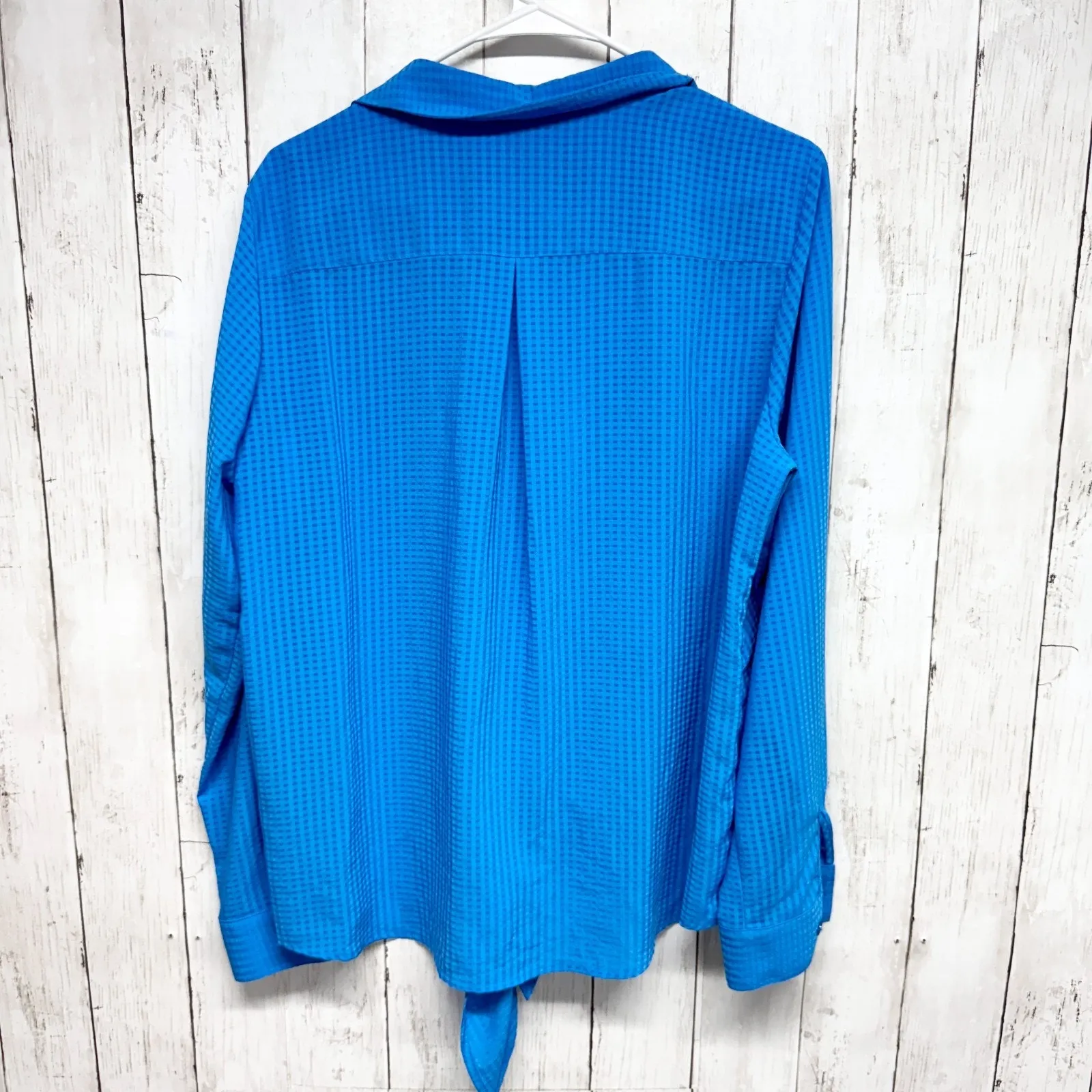 Allison Daley Blouse Women Size Medium Blue Collared Long Sleeve Button Tie Top - Image 6