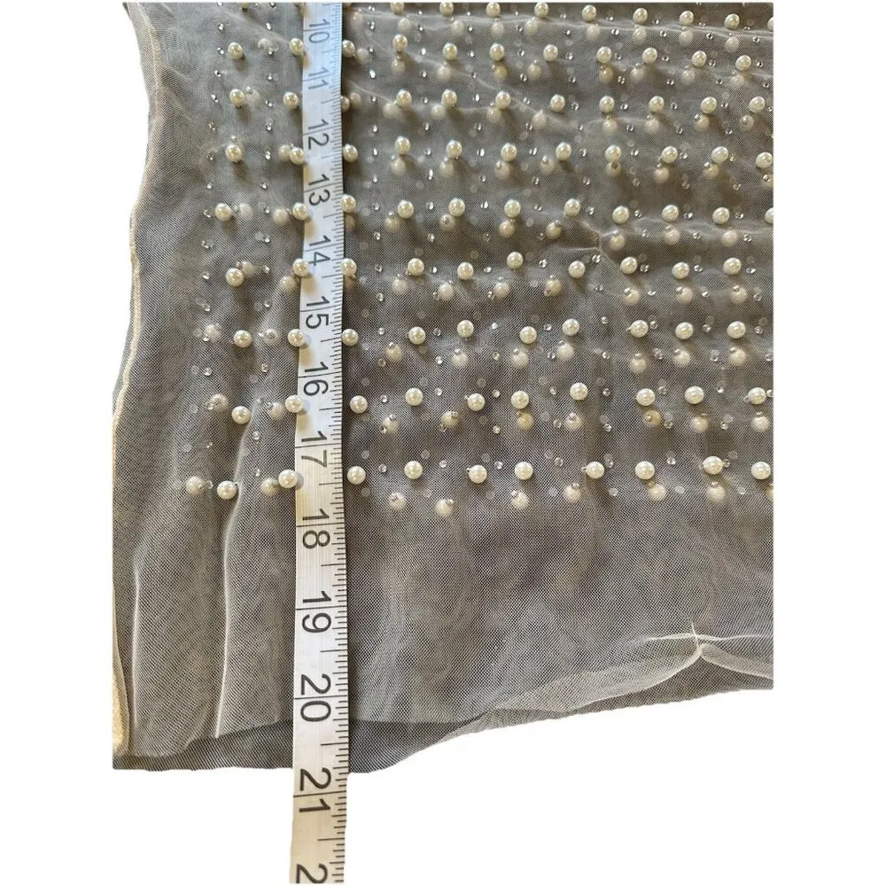 Pearl Rhinestone Sheer Mesh Crop Top Sz S Y2K Style Fairycore Glam Rave - Image 6