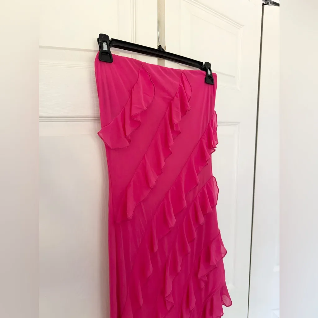 NWT Amazon Pink Strapless Ruffle Midi Long Bodycon Dress Size Small - Image 3