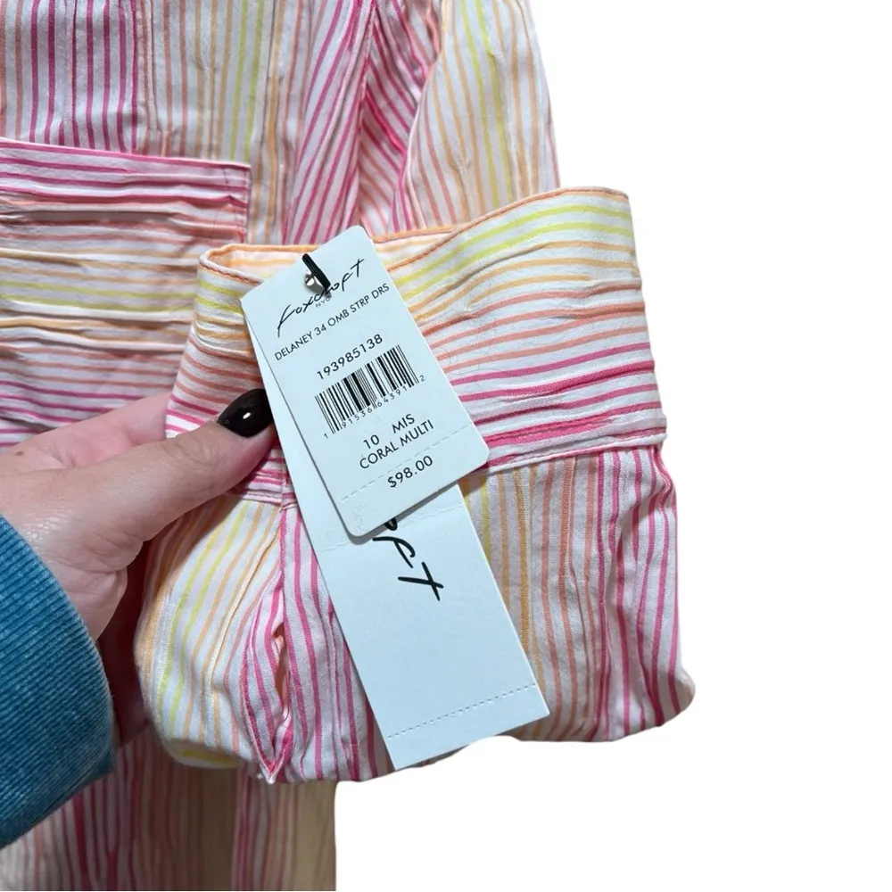 Women's 10 Delany Crinkle Stretch Coral Stripe Ombre Casual Dress NWT - Image 7