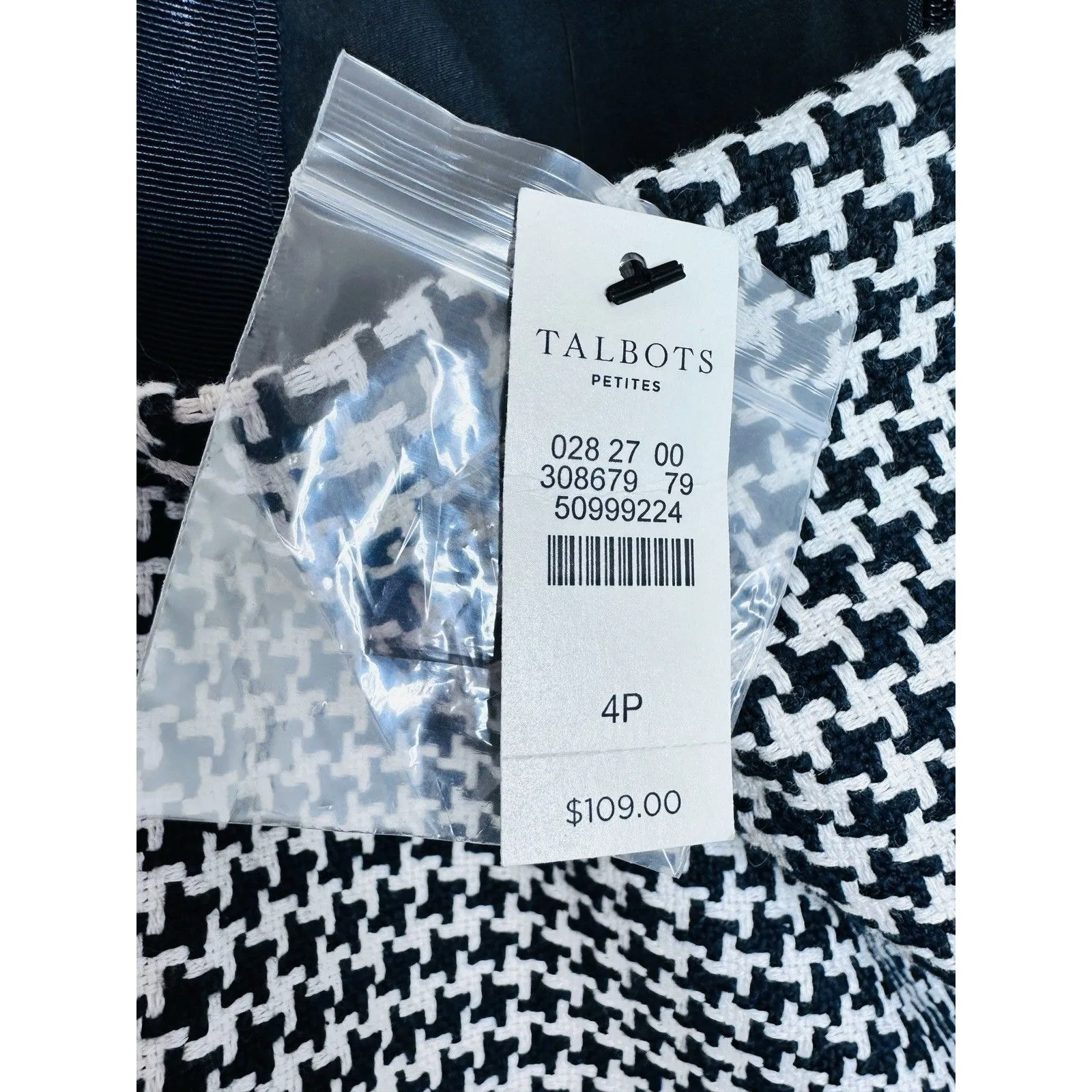 Talbots Houndstooth Faux Wrap Pencil Skirt Size 6P Gold Button Fringe Trim - Image 2