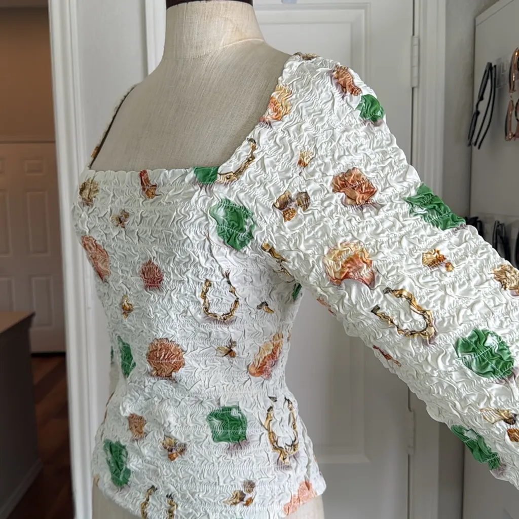 Saks Potts horseshoe and shell crinkle long sleeve top White Size M - Image 15