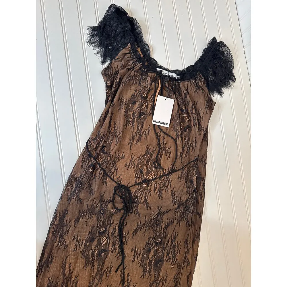 NWT Rumored Victorian Midi Dress Black Chantilly Wedding Holiday Lacy Size S - Image 5