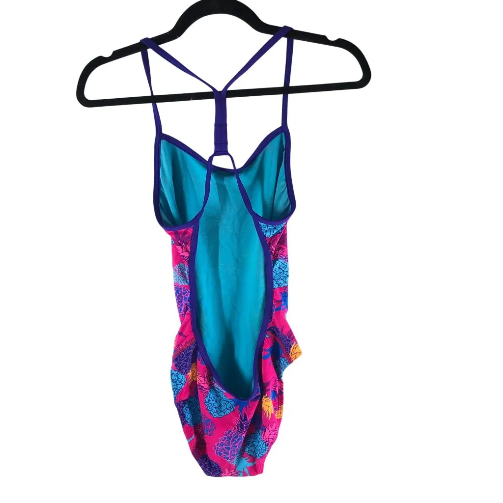 TYR Womens One Piece Swimsuit Panama Valleyfit Open Back Pink Pineapples 34 US M Size M - Image 2