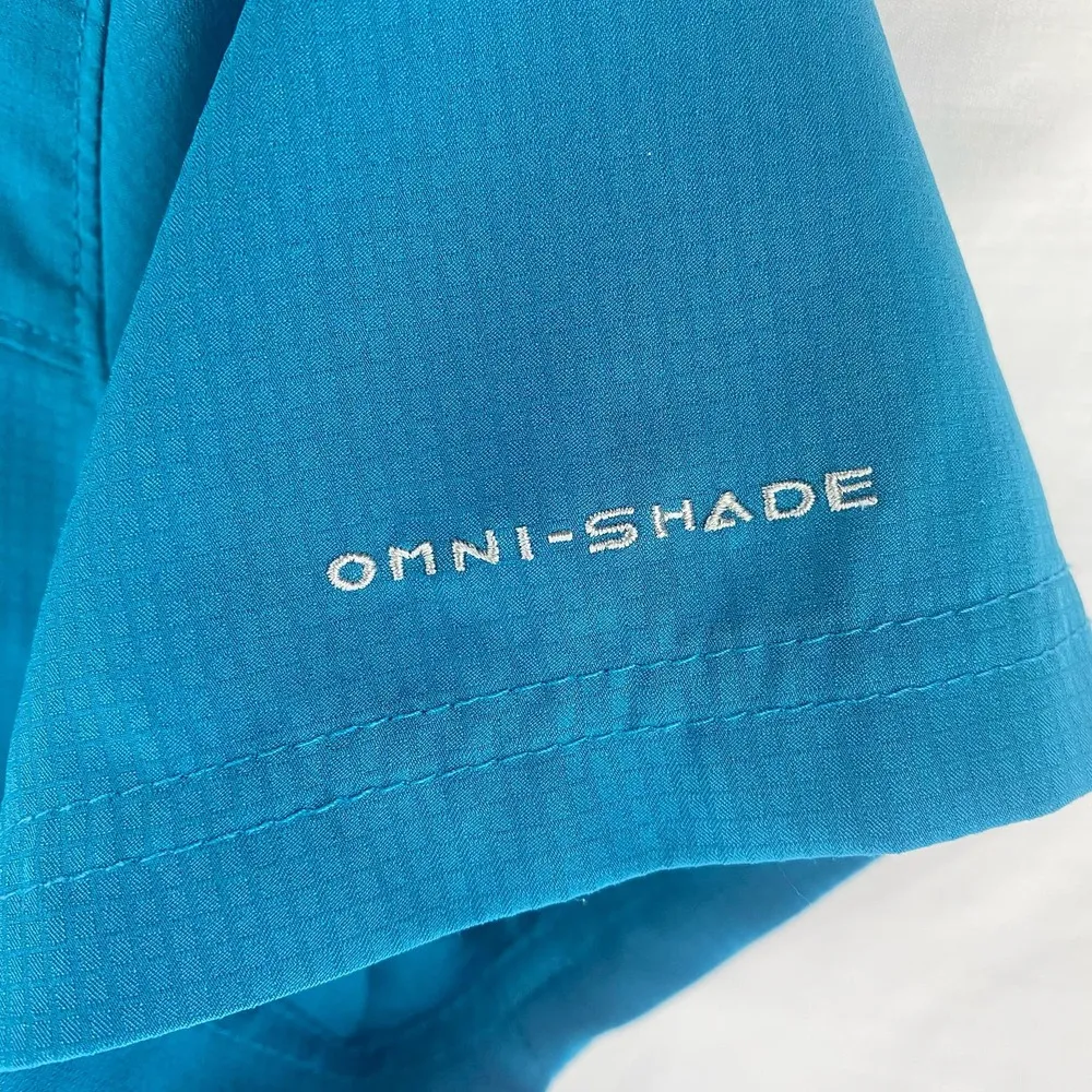 Columbia Omni-Shade Top Blue short sleeve button up women sz XS - Image 4