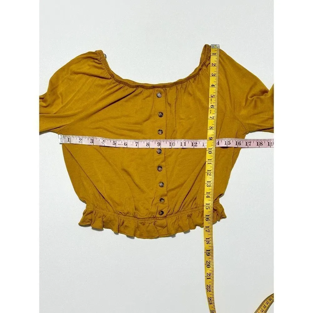 H&M Women's Cinched Waist Long Sleeve Cropped Top Blouse Mustard Yellow Size XS‎ - Image 7