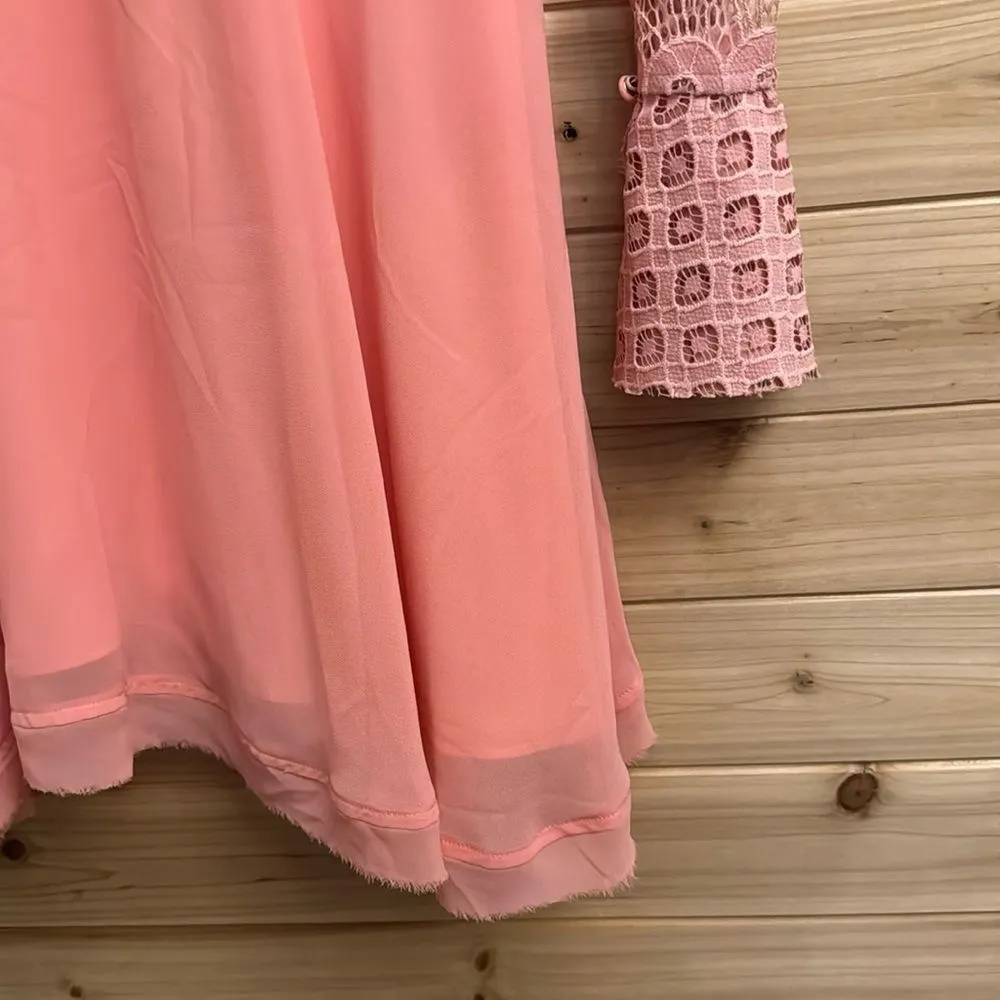 Tularosa Sz Small Pink Long Sleeve Lace Cocktail Party Low Back Mini Dress - Image 4