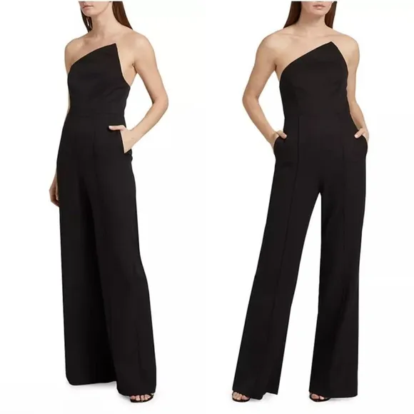NWT Milly Atlas Cady Asymmetric Neck Jumpsuit Black Strapless Wide Leg Sz 4 $450 - Image 2
