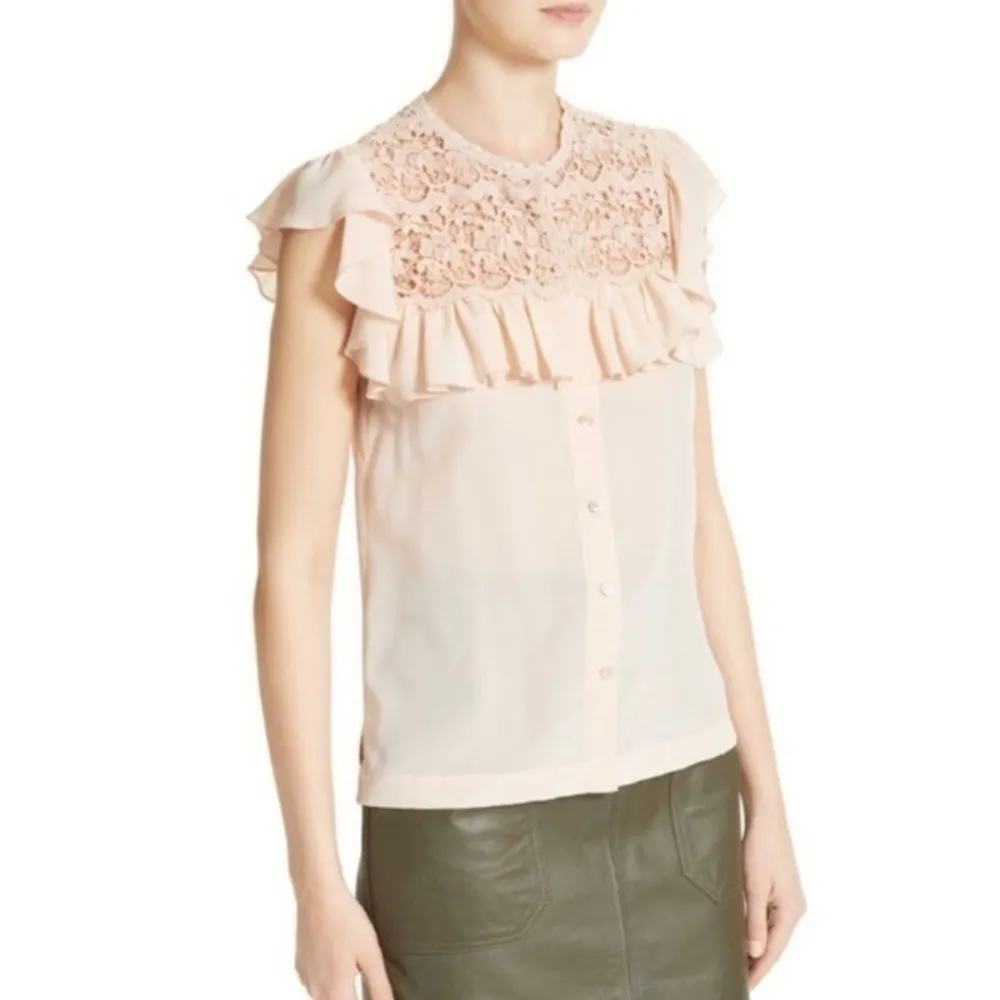 Rebecca Taylor • Light Pink Lace Ruffle Silk Top - Image 79