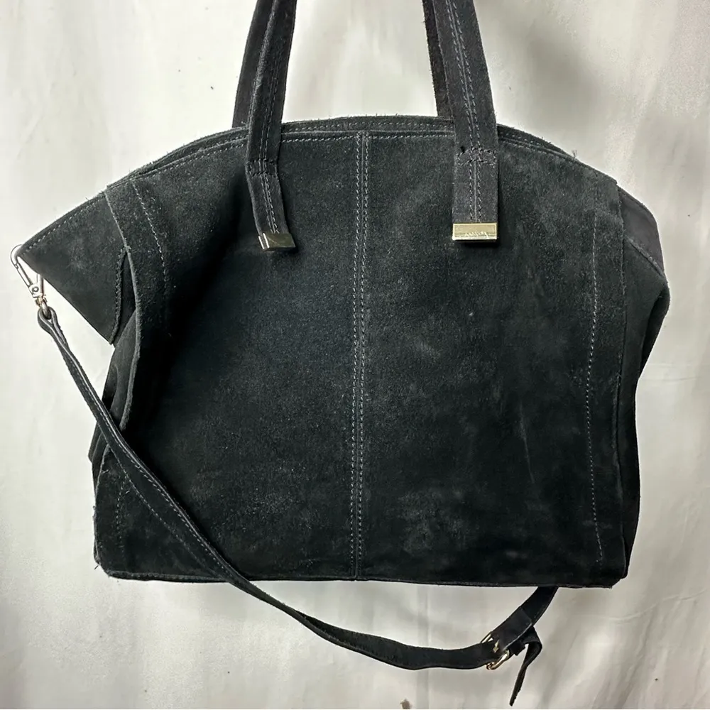 MNG Mango Black Suede Tote Crossbody Purse Bag Large 18x12” - Image 2