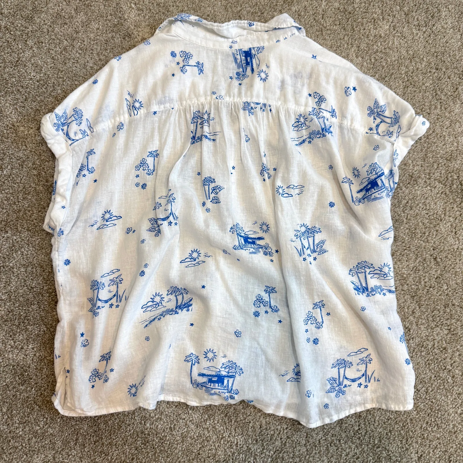 Sonoma Goods For Life XL linen blend camp button front shirt top TS 2718 White - Image 8