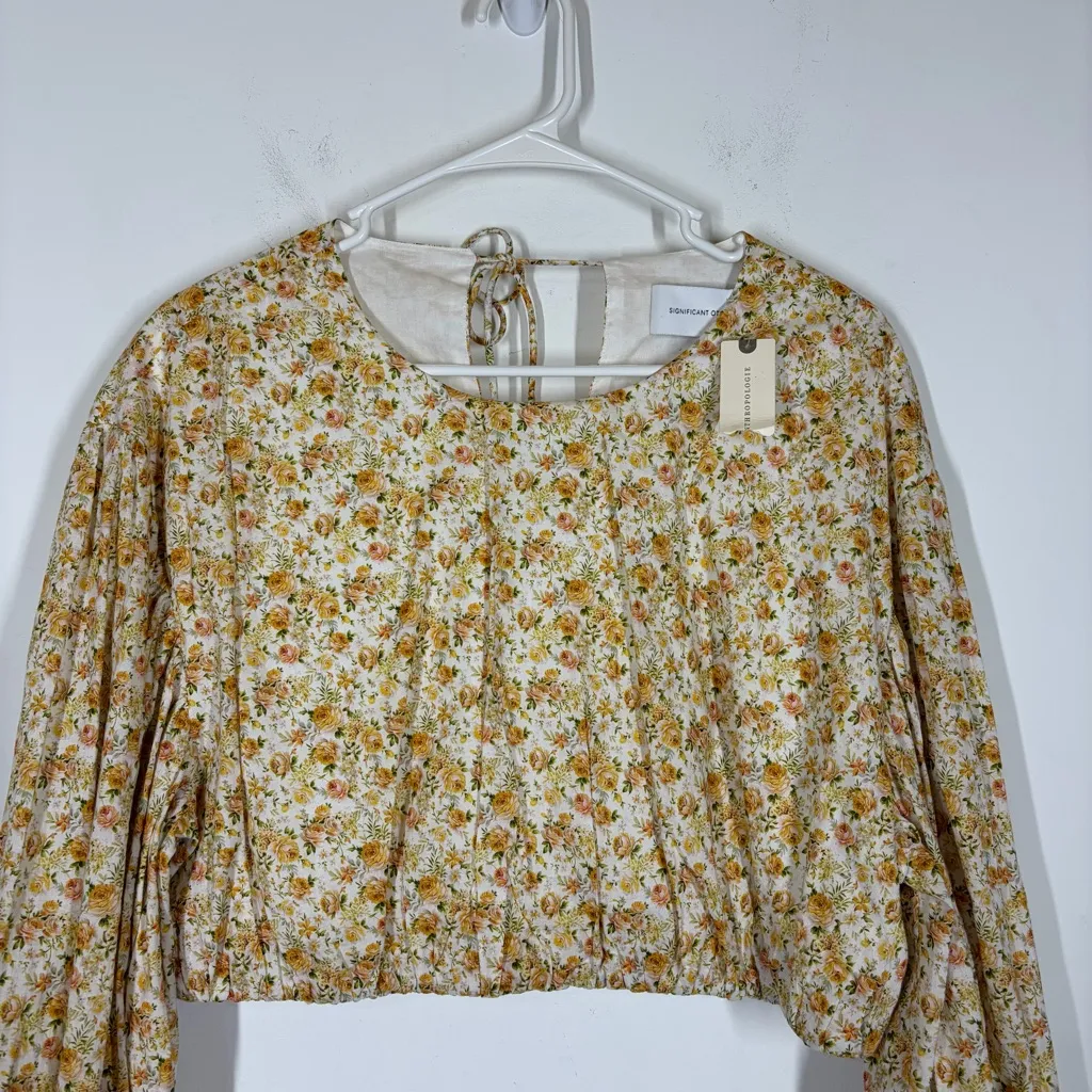 NWT Anthropologie Significant Other Puffed Sleeve Blouse Size US 10 Yellow - Image 7