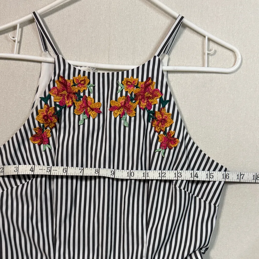 I.N. San Francisco Black and White Striped Dress with Floral Detail - Image 4